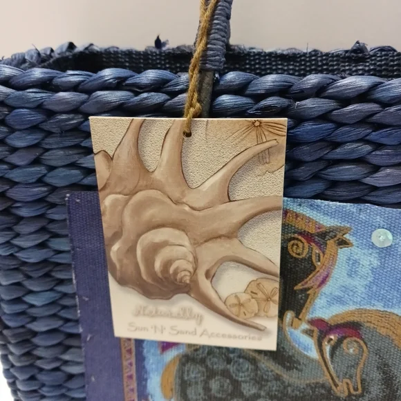 🐴 NWT Sun n Sand Horse Design Blue Straw Tote - Picture 4 of 10